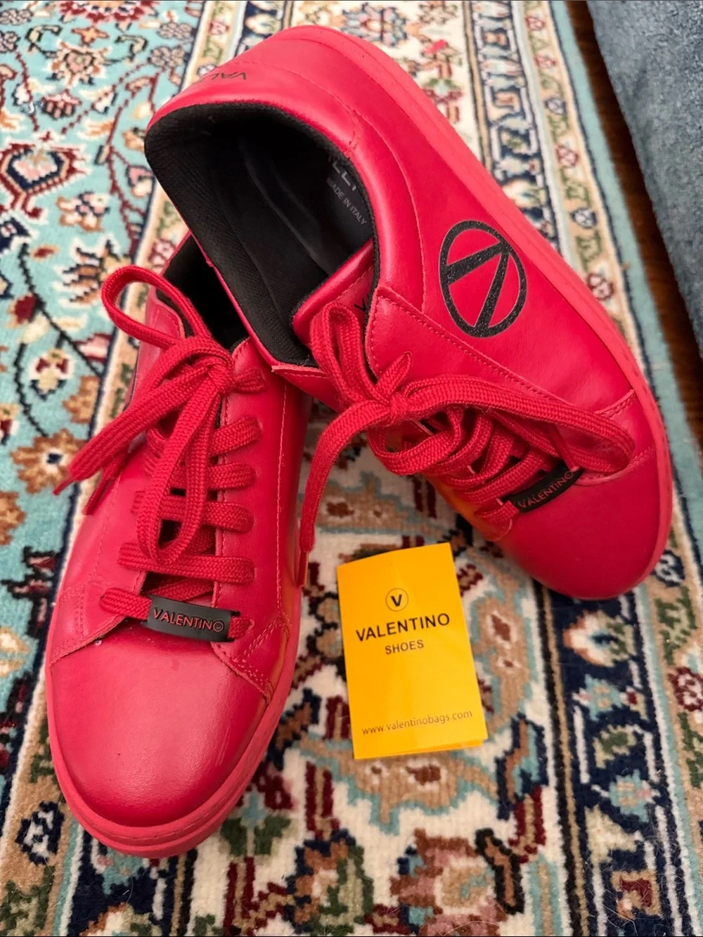 Valentino Bright Red Leather Lace-Up Sneakers